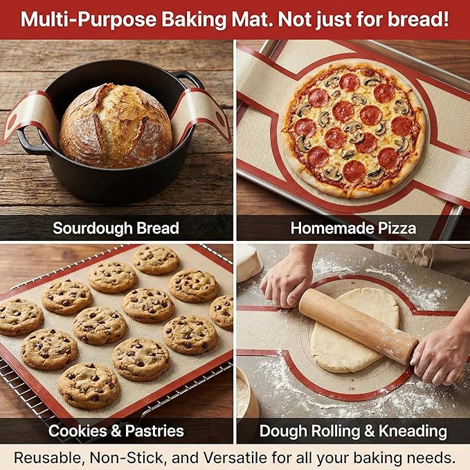 Silicone Bread Sling for Dutch Oven, 2-Pack Non-Stick Reusable Baking Mats with Long Handles, Easy to Clean, Ideal for Sourdough Bread Transfer & Baking - Image 5
