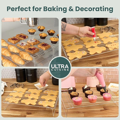 Ultra Cuisine Heavy Duty 3 Tiers Stackable, 16" x 10" Cooling Rack for Cooking and Baking - Professional Grade Premium 100% Stainless Steel Baking Rack & Wire Cooling Mesh - Dishwasher Safe - Pack 3 - Image 6