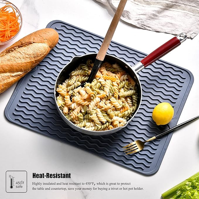 Large 17" x 14" Silicone Dish Drying Mat for Kitchen Counter, Easy clean, Quick Dry, Heat-resistant Dish Drainer Mat for Sink,Refrigerator or Drawer liner (Food Grade Silicone-Grey) - Image 6