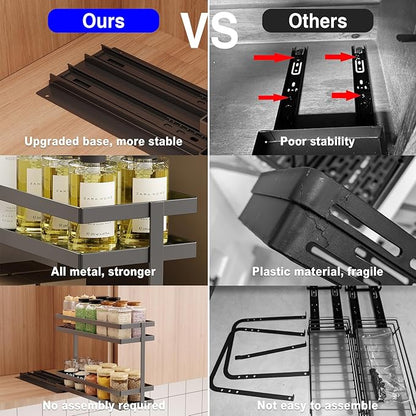 Mustorn 4 Pack Pull Out Spice Rack Organizer for Cabinet, 2 Tier Metal Slide Out Seasoning Organizer and Storage Heavy Duty Vertical Spice Rack Shelf Pullout for Kitchen Cabinets No Drilling (Black) - Image 4