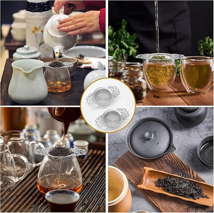 2 Pack Tea Strainers with Drip Bowls Stainless Steel Mesh Tea Infusers Loose Leaf Tea Filter with Handles Tea Steeper for Tea Juice Coffee Drinks, Silver