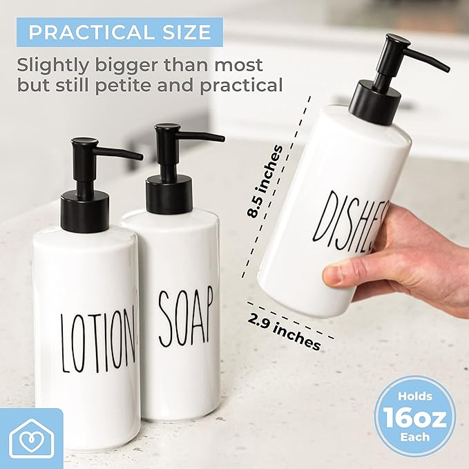 Heartland Home Porcelain 16oz Kitchen Soap Dispenser. Detergent Dispenser or Dish Soap Dispenser for Kitchen Sink. White Soap Dispenser, Modern Farmhouse Decor Dish Soap Pump for Kitchen Organization - Image 3