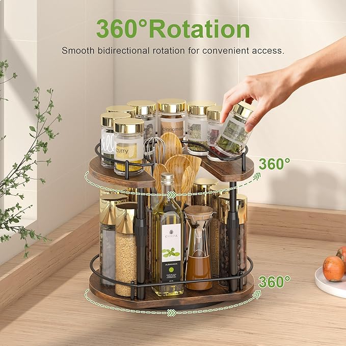 Across-Star Lazy-Susan-Spice-Rack -Organizer For Cabinet With Adjustable Height, 12 inch Rotating Seasoning Holder Spice Organization For Pantry, 2-Tier Kitchen Counter Shelf Countertop Organizer - Image 6