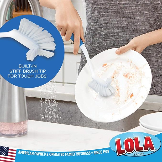 LOLA Pro Utility All Purpose Kitchen Cleaning Brush, 4 Pack, Durable Bristles, Comfort Ergonomic Rubber Non-Slip Grip, Built-in Food Scraper - Image 3