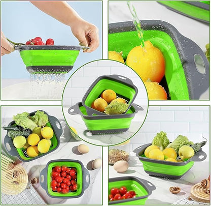 2 PCS Collapsible Colander, Collapsible Strainers for Kitchen, 11.5 inch Silicone Strainer and 9.5 inch Silicone Colander for Draining Vegetable fruit, Kitchen Food Strainer, Blue (Green) - Image 3
