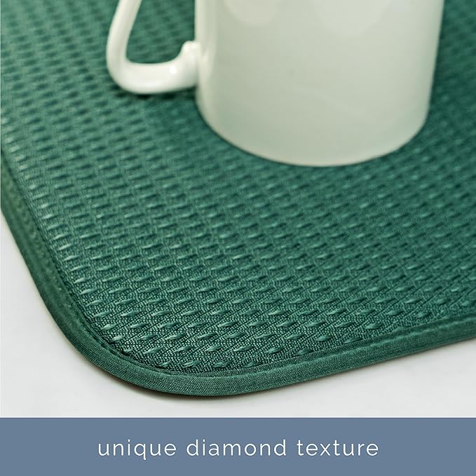 S&T INC. Dish Drying Mat, 16” x 18”, Absorbent Microfiber Kitchen Counter Mat, Drying Pad for Dishes, Utensils, Pots and Pans, Large, Diamond Texture, Emerald Green - Image 3