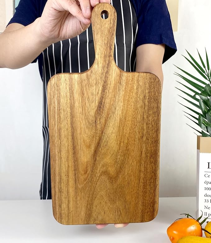 ZeQi 2PCS Small Acacia Wood Cutting Board with Handle 13.7''X7'', Chopping Board, Charcuterie Board, Serving Board for Cheese, Bread, Meat, Vegetables & Fruits (2 Pack Rectangular) - Image 8