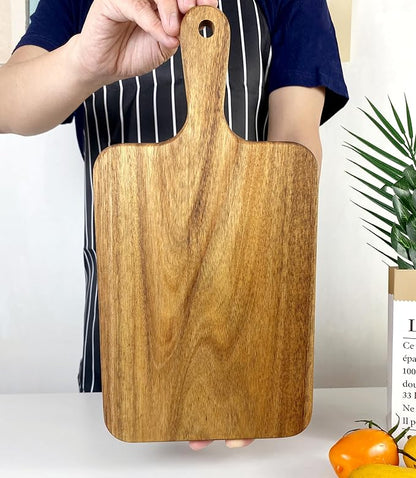ZeQi 2PCS Small Acacia Wood Cutting Board with Handle 13.7''X7'', Chopping Board, Charcuterie Board, Serving Board for Cheese, Bread, Meat, Vegetables & Fruits (2 Pack Rectangular) - Image 8