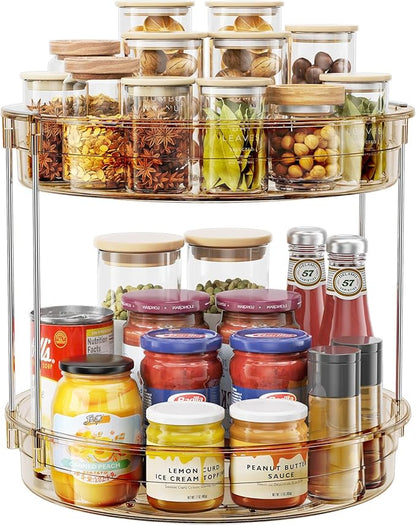 LAMU 12inch 2 Tier Lazy Susan Turntable Organizer Rotating Spice Rack Organization for Cabinet, Kitchen, Pantry, Countertop, Bathroom, Vanity, Medicine Cabinet Organizer, Amber by YourHome-OrganizationHelper