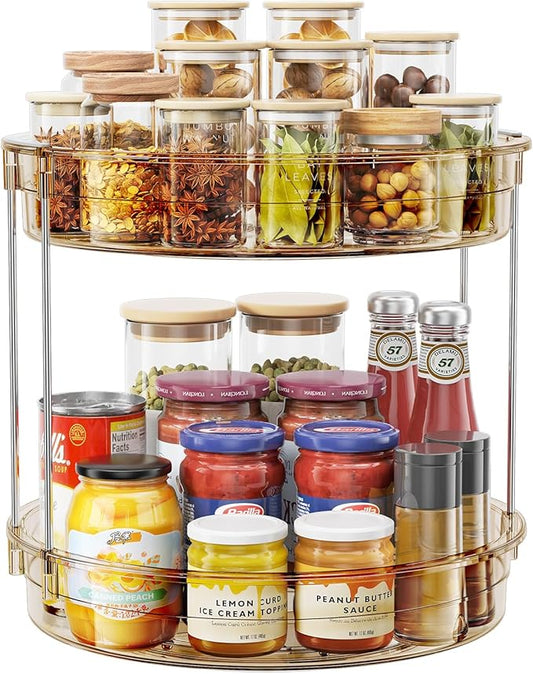 LAMU 12inch 2 Tier Lazy Susan Turntable Organizer Rotating Spice Rack Organization for Cabinet, Kitchen, Pantry, Countertop, Bathroom, Vanity, Medicine Cabinet Organizer, Amber by YourHome-OrganizationHelper