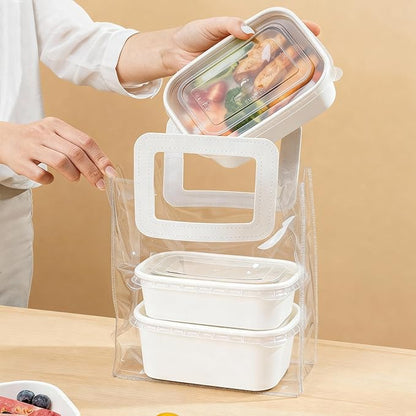 DI QIU REN 50-Pack 29oz Disposable Meal Prep Containers with Lids & Forks, Kraft Paper Bowls To Go Take Out Food Containers with Lids, Microwave & Freezer Safe (White Kraft Paper, 29oz 50 Count)