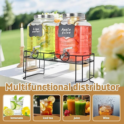 DD&HAPP Gallon Glass Drink Dispensers For Parties 2PACK.1.5Gallon Beverage Dispenser,Glass Drink Dispenser With Stand And Stainless Steel Spigot 100% Leakproof.Lemonade Dispenser With Ice Cylinder. - Image 5