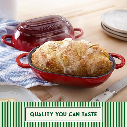 Enameled Cast Iron Bread Oven 2 Qt (Red), Non-Stick Single Loaf Cast Iron Bread Pan with Lid, Easy Homemade Sourdough Dutch Oven, Oven-Safe Artisan Bread Baking Pan