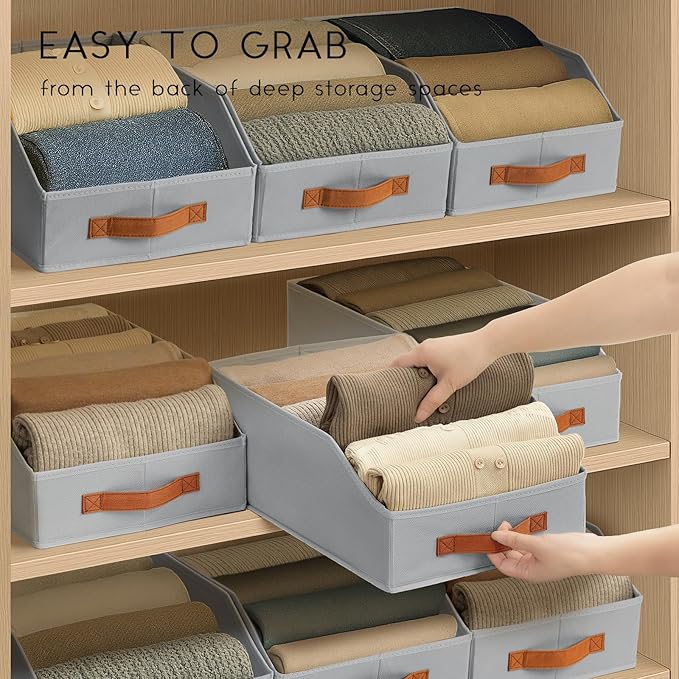 Homsorout Fabric Storage Bins for Organizing - 12 Pack Large Trapezoid Collapsible Storage Bins with Front Handle, Closet Organizers and Storage for Bedroom, Home Shelves, Small Spaces, Grey - Image 4