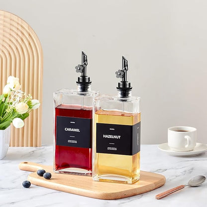 Olive Oil Dispenser Bottle for Kitchen, 16.9 oz/ 500 ml Vinegar Dispenser, Cooking Oil Dispenser Set, Glass Cruet with Pourer Spouts for Vinegar, Coffee Syrup Dispenser