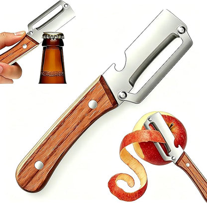 Multi-Functional Vegetable Peeler, Zero Snag Wooden Handle Stainless Steel Peeler - Ultra-Sharp Kitchen Tool with Bottle Opener, Premium Veggie Peeler for Potato, Apple, Pumpkin & More by Unknown