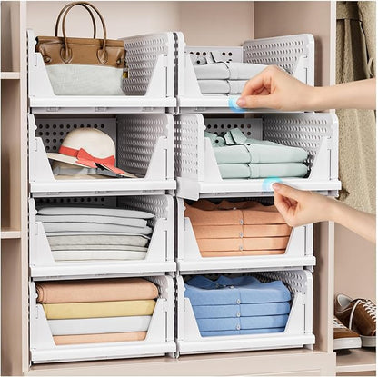 5 Pack Stackable Closet Storage Basket - Stackable Storage Bins, Multifunctional & Foldable Closet Organizer Waterproof, Wardrobe Cupboard Space-Saving Hat Storage Drawer Organizer, White - Image 2