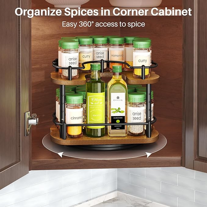 Spice Rack Organization for Cabinet - Height Adjustable Rotating Lazy Susan Organizer, Spice Organizer Fits Cabinets Wide＞ 11 inches, Clearance Height ＞10.5 inches - Image 4