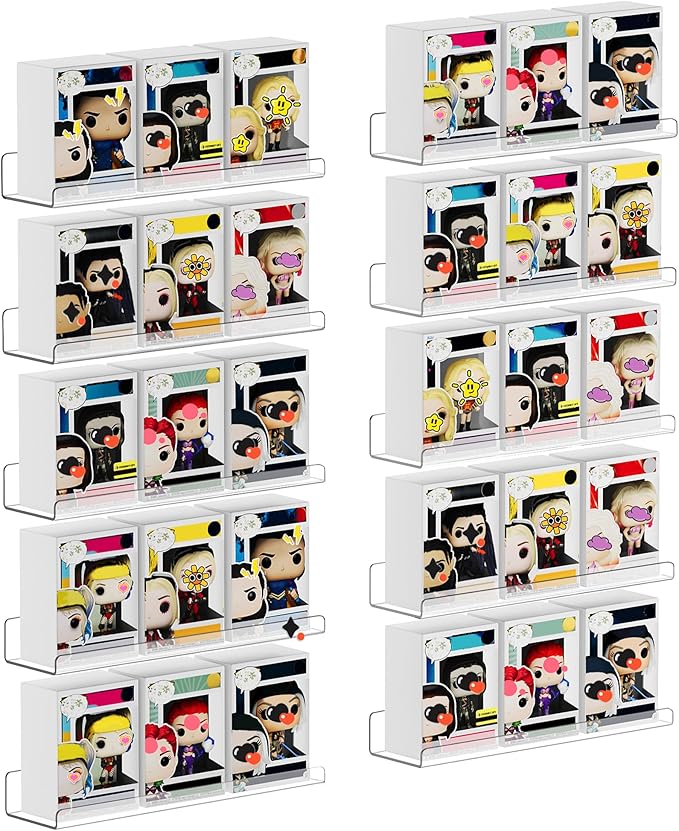 upsimples 10 Pack Acrylic Shelves Wall Organizer and Storage, 15" Display Shelf for Figure, Toy Cars, Perfume, Kids Bookshelf for Bedroom, Nursery, Craft Room, Clear by upsimples