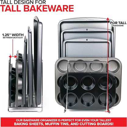 Stock Your Home Chrome (2 Pack) Extra Tall Steel Baking Pan Organizer Rack for Cabinet Storage or Kitchen Counter, Cookie Baking Sheet Organizer with Dividers, Muffin Tin and Cutting Board Holder - Image 5