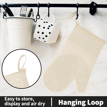Hovico Silicone Oven Mitts, Heat Resistant 500F Kitchen Mitts 2PCS, 11.6" BPA-Free Soft Baking Gloves, Non-Slip Grip Oven Gloves with Soft Cotton Lining for Kitchen Cooking Baking BBQ - Apricot - Image 6