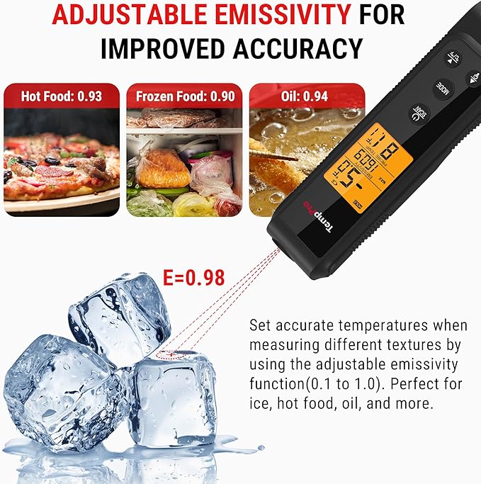 TempPro 2-in-1 Instant Read Thermometer for Cooking, Infrared Thermometer with Meat Probe, Non-Contact Laser Meat Thermometer for Griddle Grill Pizza Oven, Black (Previously ThermoPro) - Image 8
