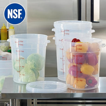 CURTA 22 Quart Translucent Round Food Storage Container with Lid, Pack of 4 – NSF Listed, BPA-Free, Commercial-Grade Polypropylene, Freezer & Dishwasher Safe, Non-Stick, Easy-Read Graduations