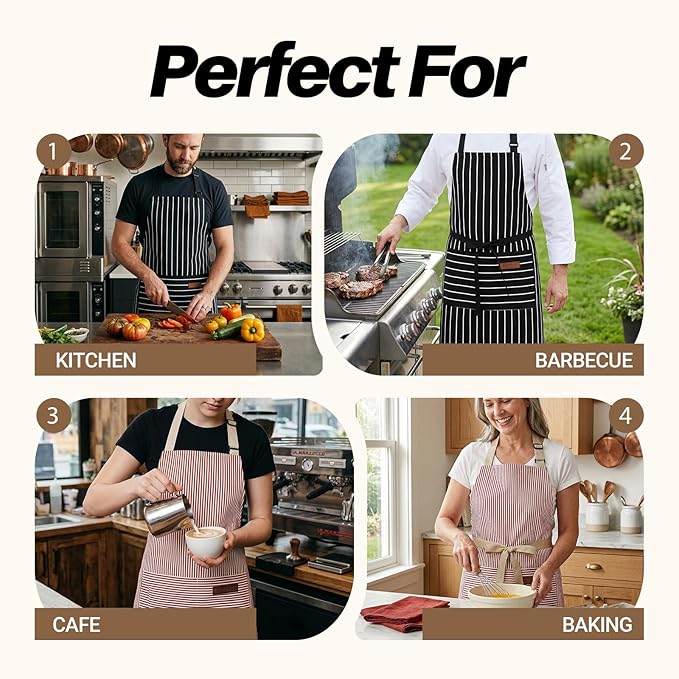 2Pack Adjustable Kitchen Apron for Women Men with 2 Pockets，Cotton-Polyester Blend Bib Aprons for Cooking,Baking - Image 7