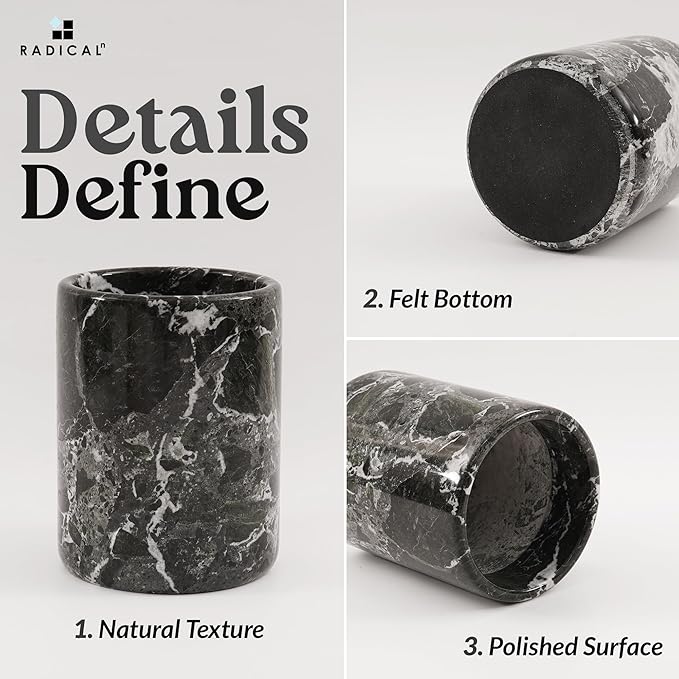 Radicaln Marble Utensil Holder 6.5" Inches Black Handmade Spatula Set for Kitchen Counter, Cooking Utensils Jar & Kitchen Essentials Organizer, Ideal Utensil Caddy & Spoons Holder