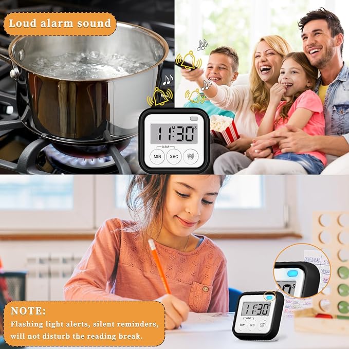 Timer, Kitchen Timers for Cooking Classroom Timer for Kids Teachers Magnetic Digital Timers 2 Pack, Black - Image 6