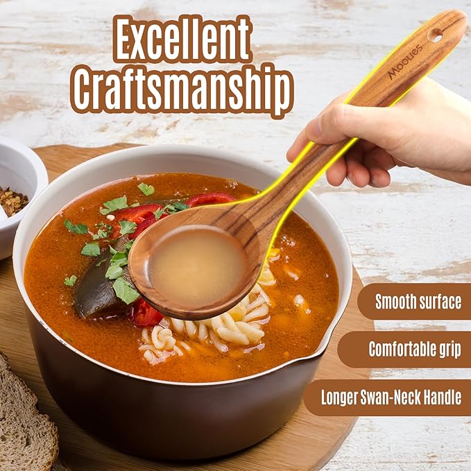 Wooden Spoons for Cooking, 12PCS Teak Wooden Kitchen Utensil Set with Spoon Rest - Smooth Finish, Non-Stick, Comfortable Grip, Heat Resistant Cooking Utensils Set - Image 6