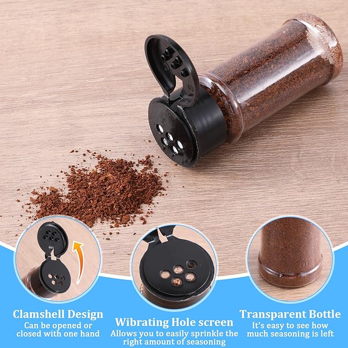 50 Pcs Clear Plastic Spice Jars with Black Shaker Lids Plastic Spice Bottles 3.3 Oz/100ml Empty Seasoning Containers for Powders, and Spices