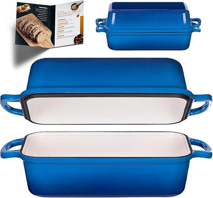 11x5 Inch Cast Iron Loaf Pan with Lid, Large Loaf Pans for Sourdough Bread Baking, Even Heat Distribution Loaf Dutch Oven for Homemade Bread, Meatloaf (5.8Qt, Marseille)