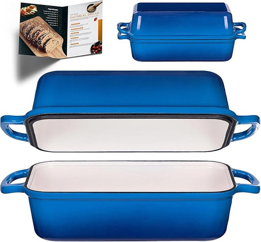 11x5 Inch Cast Iron Loaf Pan with Lid, Large Loaf Pans for Sourdough Bread Baking, Even Heat Distribution Loaf Dutch Oven for Homemade Bread, Meatloaf (5.8Qt, Marseille)