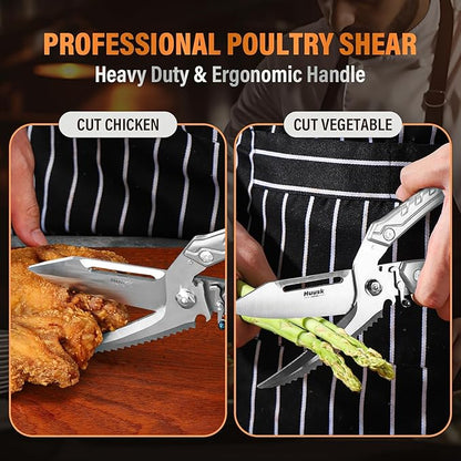 Huusk Heavy Duty Poultry Scissors - Kitchen Scissors for Food with Serrated Edge, Detachable Sharp Shears for Cutting Meat, Chicken Bone, Christmas Gift for Men and Women