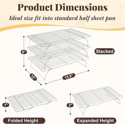 Cooling Racks for Cooking and Baking - 3 Tier Stackable Grid Wire Baking Rack for Oven Cooking, Baking, Grilling, Roasting - Dishwasher Safe Bacon Rack - Silver - Image 2