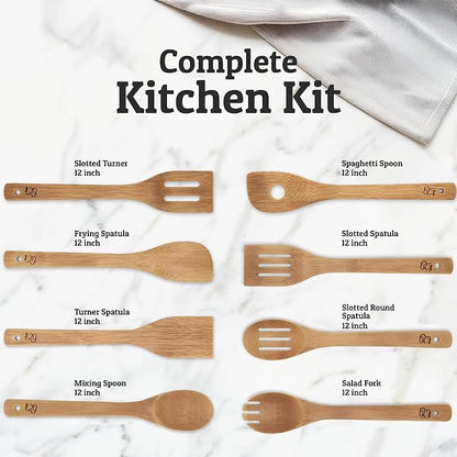 PriorityChef Wooden Spoons for Cooking, 8Pc Non Scratch Bamboo Cooking Utensils, Non-Toxic Wooden Utensil Set, Easy to Clean Kitchen Utensils Set for Everyday Use on All Cookware Types - Image 3
