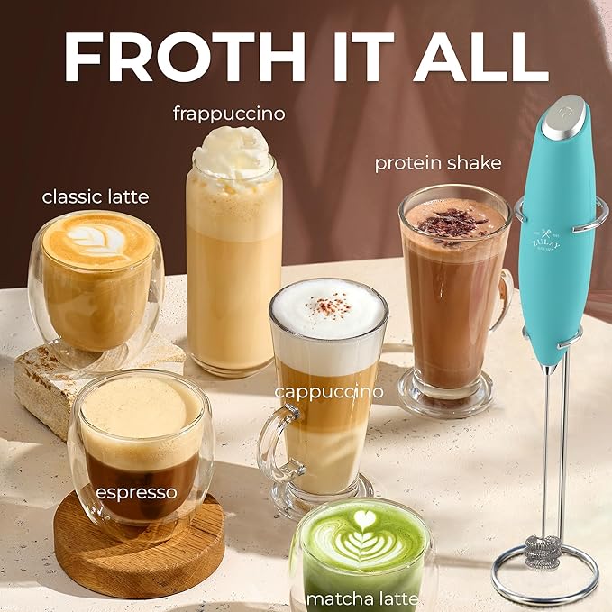 Zulay Kitchen Patented Tornado Triple Whisk Milk Frother with 4 Duracell Batteries – Handheld Foam Maker for Coffee, Lattes, Matcha & Hot Chocolate – Rich, Creamy Froth in Seconds - Turquoise - Image 5