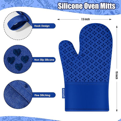Dish Towels and Dishcloths with Oven Mitts Sets- 100% Cotton Tea Towels for Kitchen- 500 F Heat Resistant Oven Mittens 7.5"x12", Durable Dish Cloths 11.8"x11.8", Absorbent Dish Towels 13.5"x24"