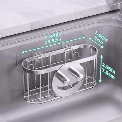 HapiRm Sink Caddy Sponge Holder - 2 Installation Ways Kitchen Sink Organizer with Smiley Face Sponge Holder, Stainless Steel Kitchen Caddy - Silver - Image 5