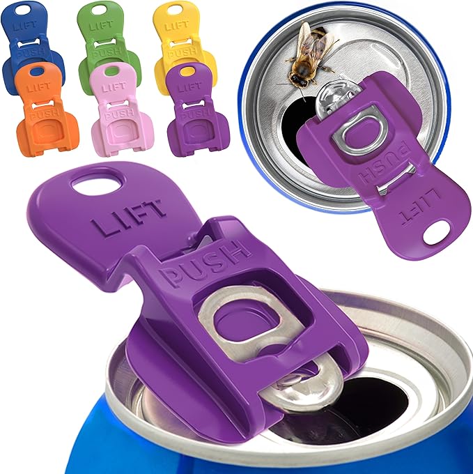 Complete Cover Easy Tab Opener New and Improved 6PK Beverage Barricade 2.0 by Avant Grub. Colorful Drink Can Protector Cap for Soda, Beer, Coke Shields From Bugs, Bees, Dust at the Party, BBQ, Beach by FoodRestaurantSupplies