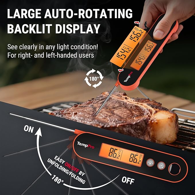 TempPro TP610W Rechargeable Instant Read Thermometer for Cooking, Stainless Steel Meat Thermometer Digital with Alarm, Waterproof Cooking Thermometer for Grill, Smoker, BBQ (Previously ThermoPro) - Image 3