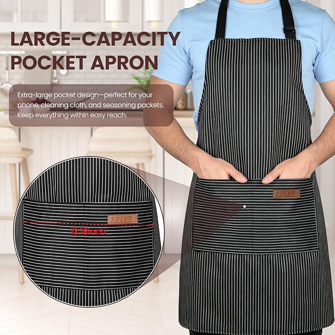 Serrenf 2 Pack Apron, Cooking Kitchen Aprons, Adjustable Bib Apron with 2 Pockets for Men Women Chef Apron - Image 2