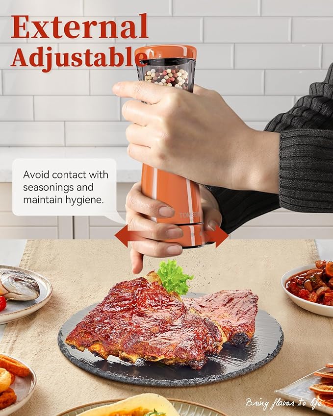 Electric Salt and Pepper Grinder Set with Storage Base, Stainless Steel Rechargeable Salt and Pepper Grinder Set with 4.5 oz Large Capacity, 1.8" Wide Mouth, Adjustable Coarseness, Ideal for Kitchen - Image 6