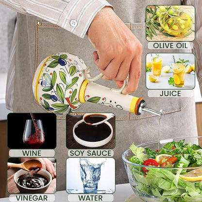 18 oz Ceramic Olive Oil Dispenser Bottle for Kitchen, Large Capacity Oli and Vinegar Cruet with Stainless Steel Spout, 540 ml Oil Container with Handle for Cooking Preventing, Vinegar Cruet - Image 3