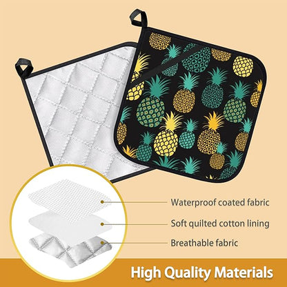 Tropical Pineapples Pot Holder Set of 2,Heat Resistant Potholders Oven Hot Pads for Kitchen Cooking Baking BBQ
