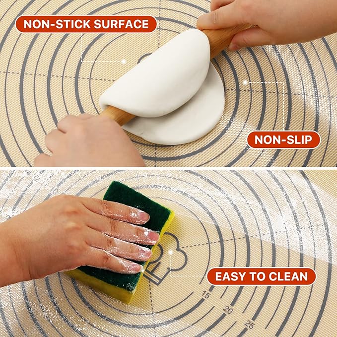 Silicone Pastry Mat, 36" x 24" Extra Large Non Stick Baking Mat with Measurement Non-slip Silicone Dough Rolling Mat for Making Cookies, Oven Liner, Fondant/Pie Crust Mat - Image 5
