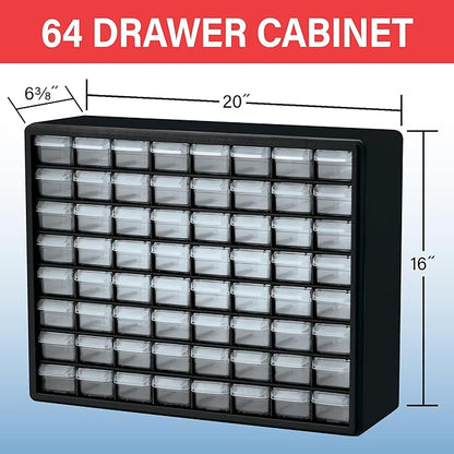 Akro-Mils 64-Drawer Plastic Drawer Storage Cabinet for Garage Organization, Bead Organizer, Building Bricks Storage, Teacher Toolbox, Makeup Organizer, 20" W x 6" D x 16" H, 10164 Red - Image 3