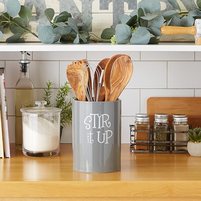 DII Kitchen Accessories Retro Collection Ceramics, Utensil Holder, Gray - Image 4