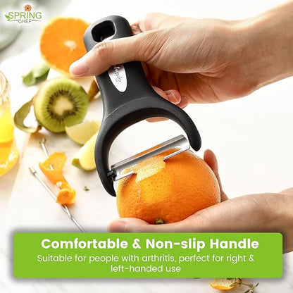 Spring Chef Stainless Steel Y Shaped Vegetable Peeler for Kitchen - Heavy Duty Potato Peeler with Ultra Sharp Blades & Soft Grip Handle for Apple, Carrot, Cucumber, Veggie, Fruit, Citrus - Black - Image 4